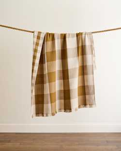 BLOCK PLAID ORGANIC COTTON FRINGED THROW IN OCHRE/IVORY image number 1