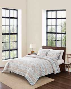 ALTERNATE VIEW OF BLUE RIDGE COVERLET SET IN BLUE/RUST image number 5