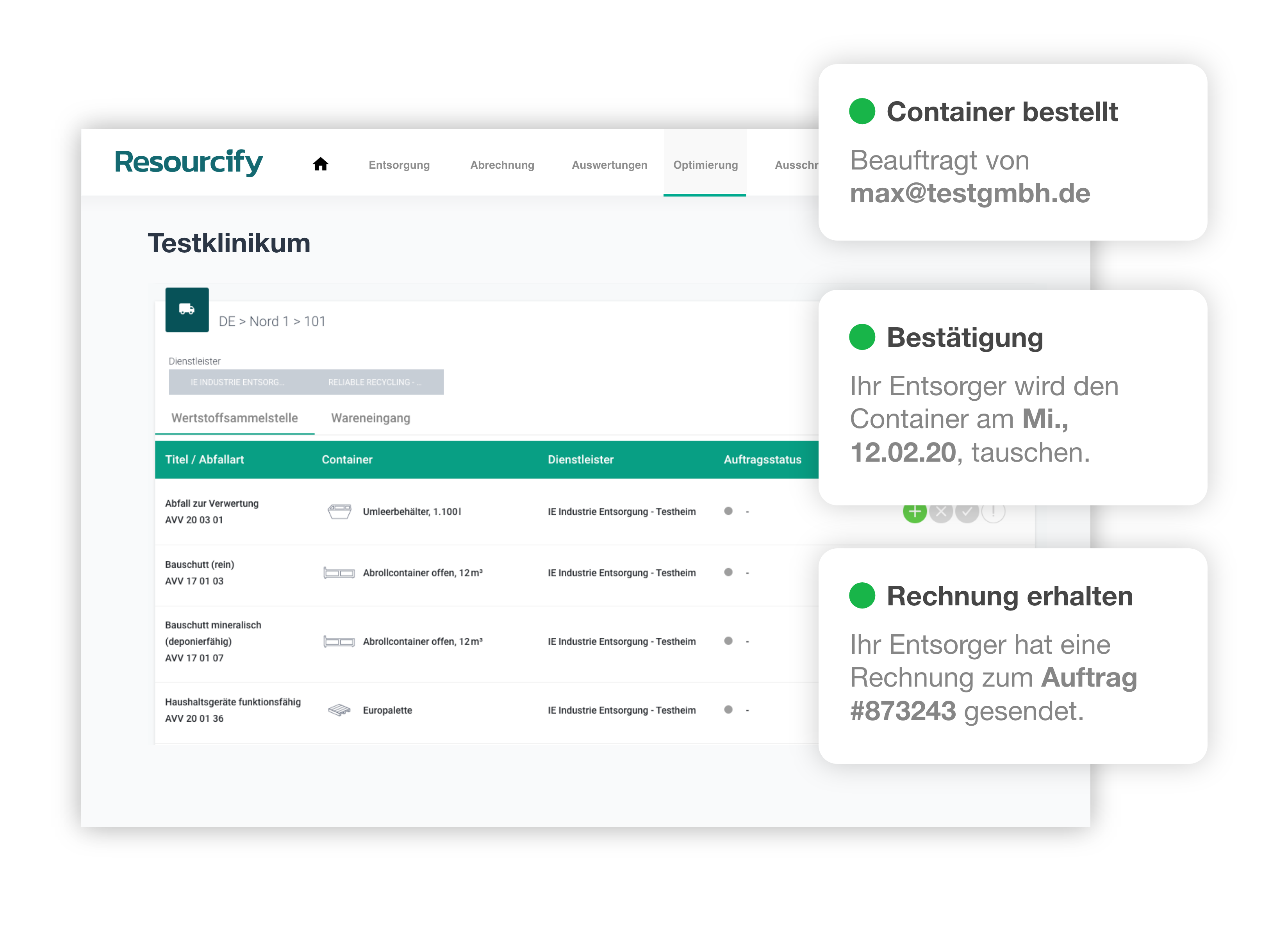 Abfallmanagement Software Übersicht Standort Filiale
