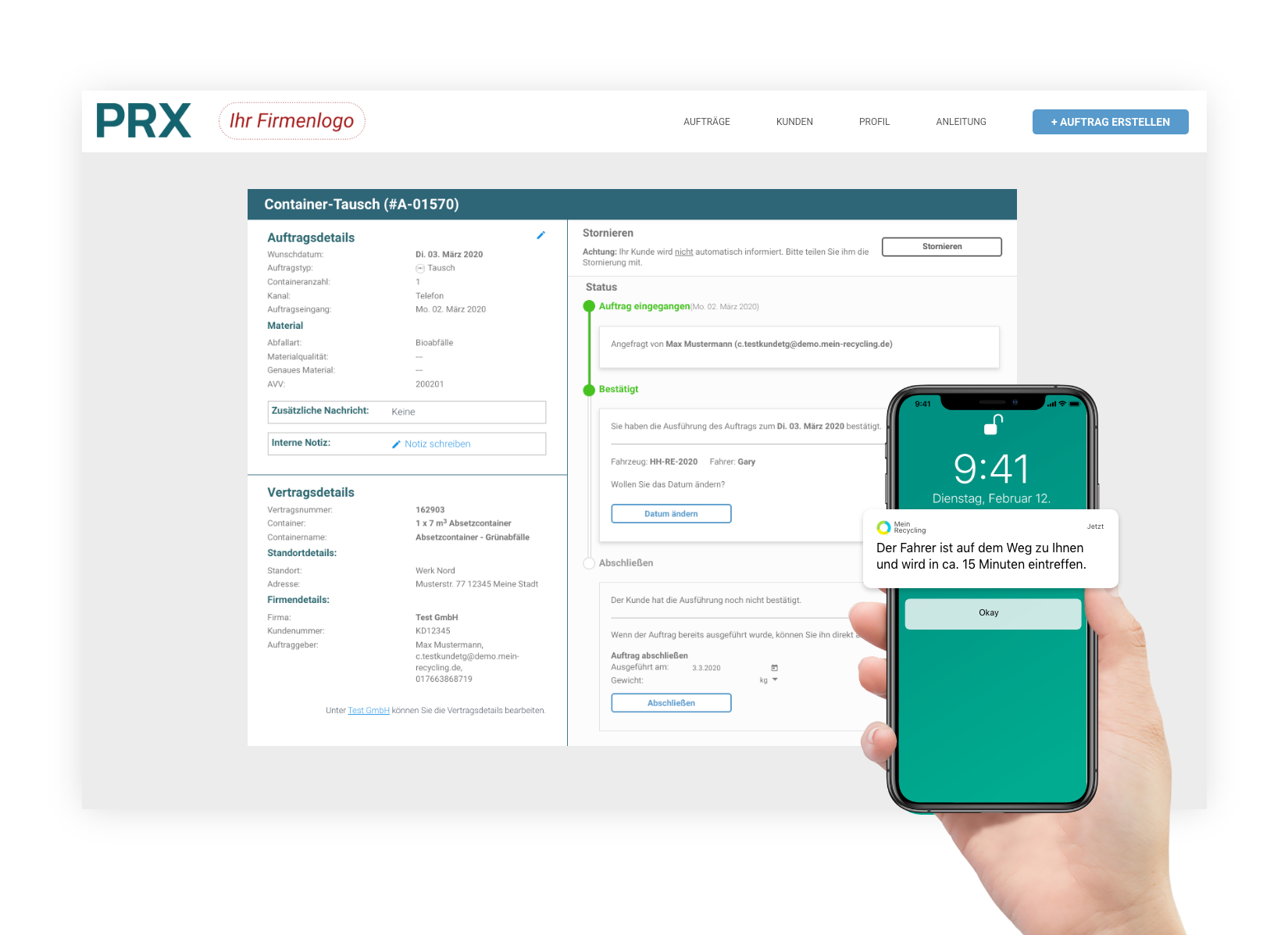 Digitale Auftragsannahme für Entsorger