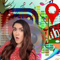 girl surprised in front of social media