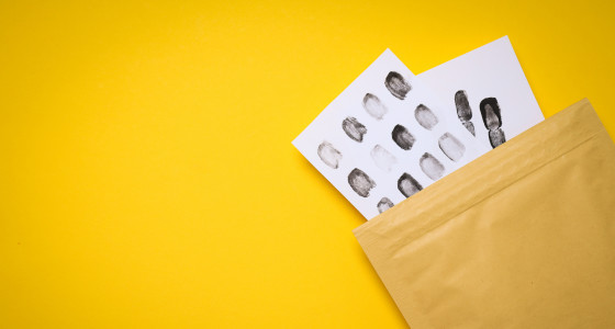an envelope with fingerprints on a yellow background