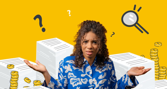 A woman surrounded by paperwork