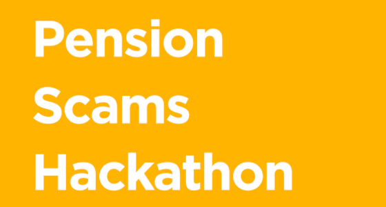 Pension Scams Hackathon written in white on a yellow background