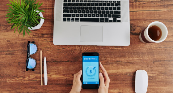 Woman paying with banking app