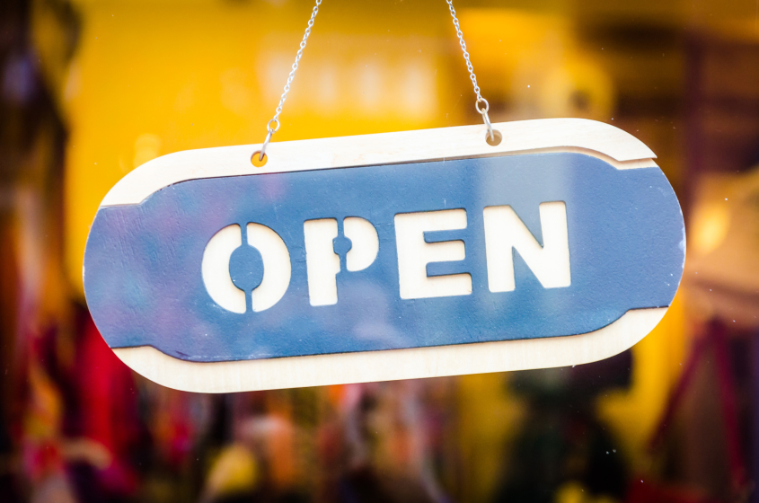 blue shop open sign