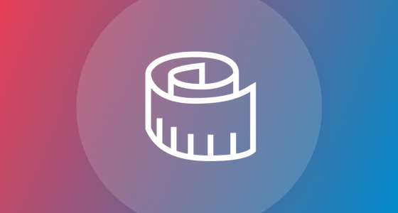 Measuring tape icon in white against a pink and blue background