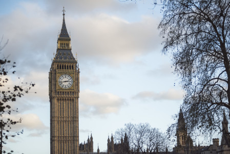 Misty scene of Big Ben on a winter day.