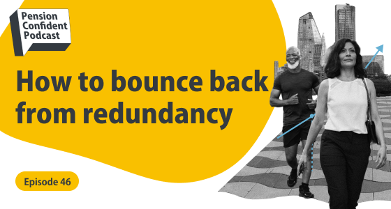 A man running and woman walking, with the title reading 'How to bounce back from redundancy'.