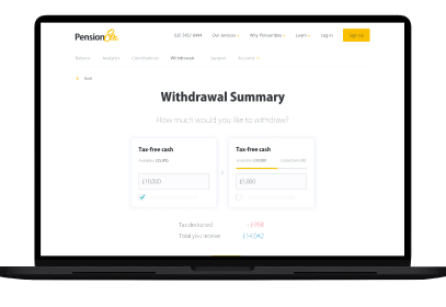 PensionBee withdrawal summary on laptop