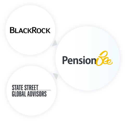 BlackRock, PensionBee and State Street Global Advisors Logos