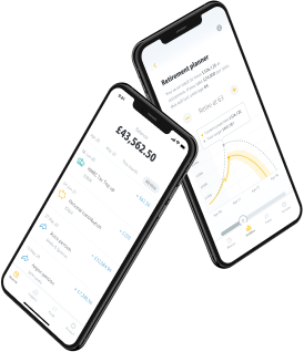 two smartphones indicating a PensionBee balance and retirement planner
