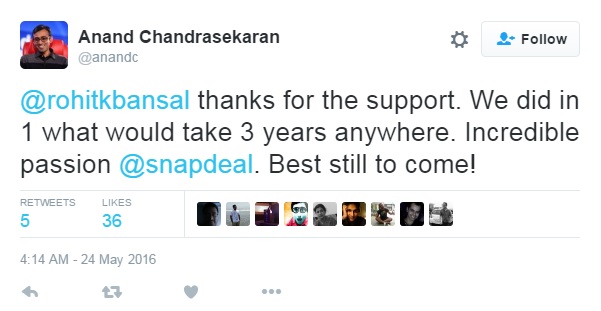 Anand Chandrasekaran Tweeted