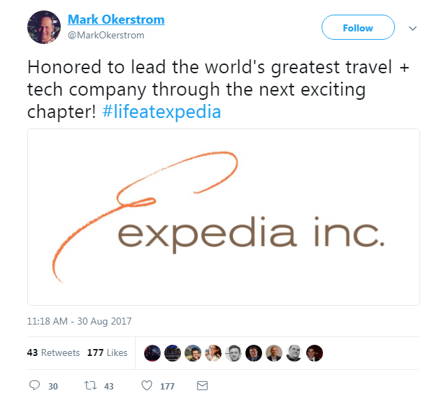 Expedia CEO's tweet on appointment