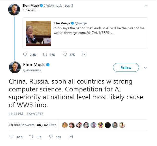 Elon Musk tweets on AI