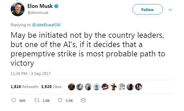 Elon Musk tweets on AI