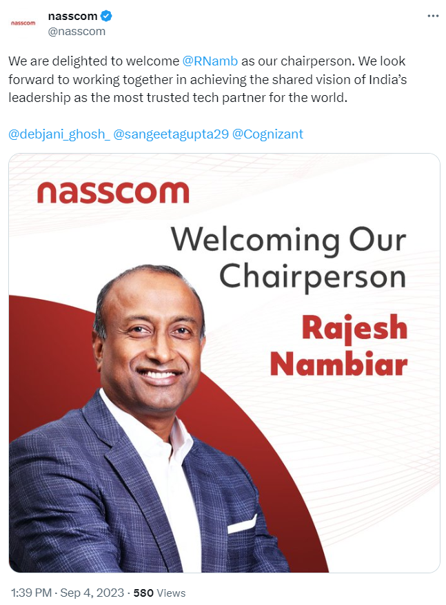 Nasscom names Rajesh Nambiar as the new Chairperson after Anant Maheshwari steps down