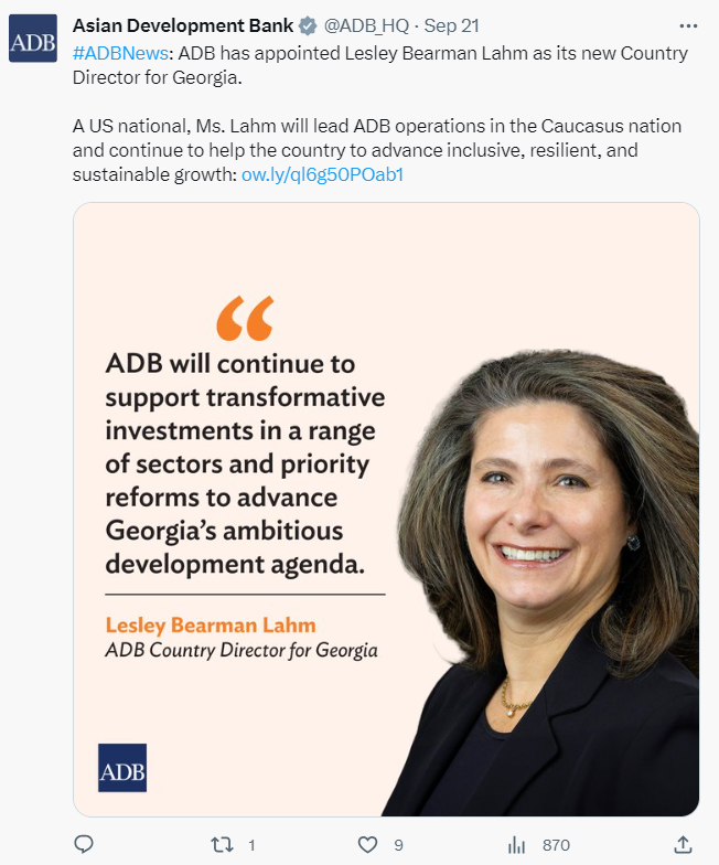 ADB appoints Lesley Bearman Lahm Country Director Georgia