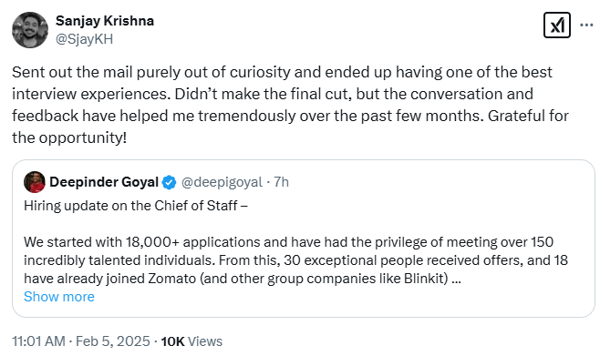 Zomato Chief of Staff hiring