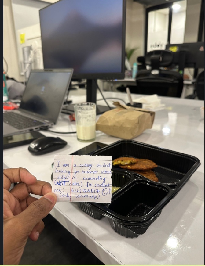 handwritten internship application