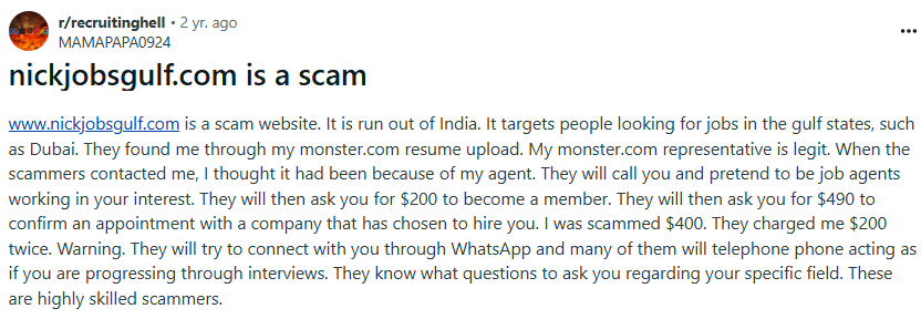 Nikigulfjobs is a scam