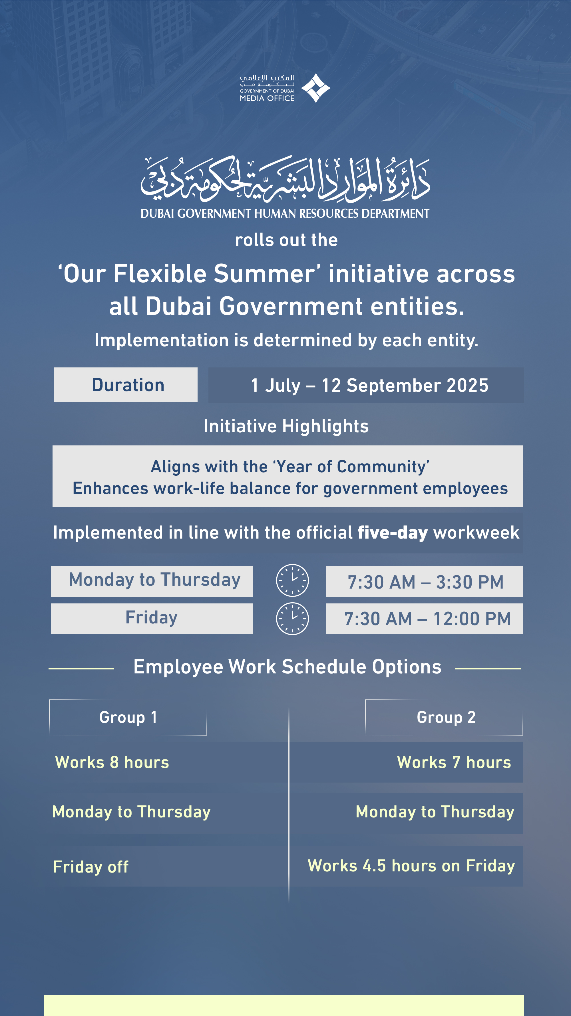 UAE four  day work week and 7 hour work 