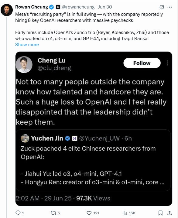 OpenAI researchers poached by Meta