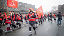 Thyssenkrupp steelworkers in Germany protest against job cuts