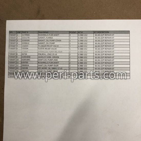 G-980-152 Waukesha O/P REPAIR KIT