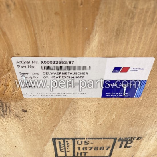 MTU Detroit Diesel X00022552/87 Heat Exchanger - Authentic OEM Oil-to-Water Cooler for Industrial Power Systems