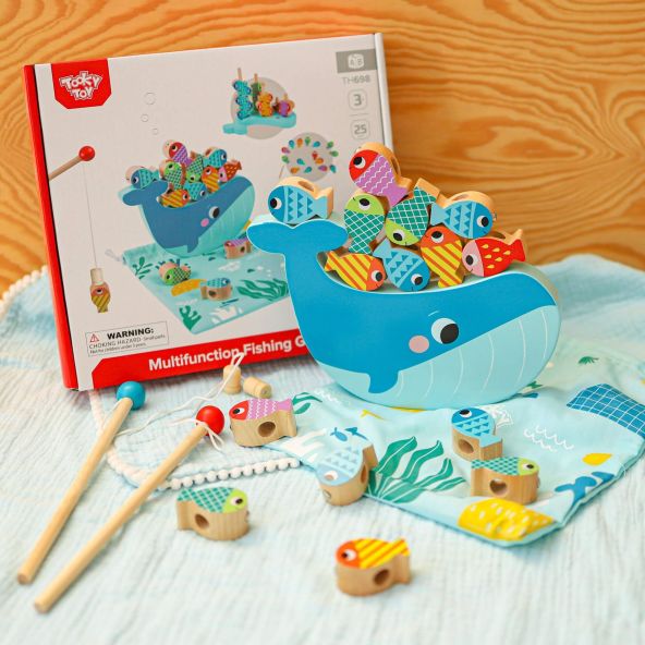 Tooky Toy Többfunkciós fa horgászjáték 4 az 1-ben