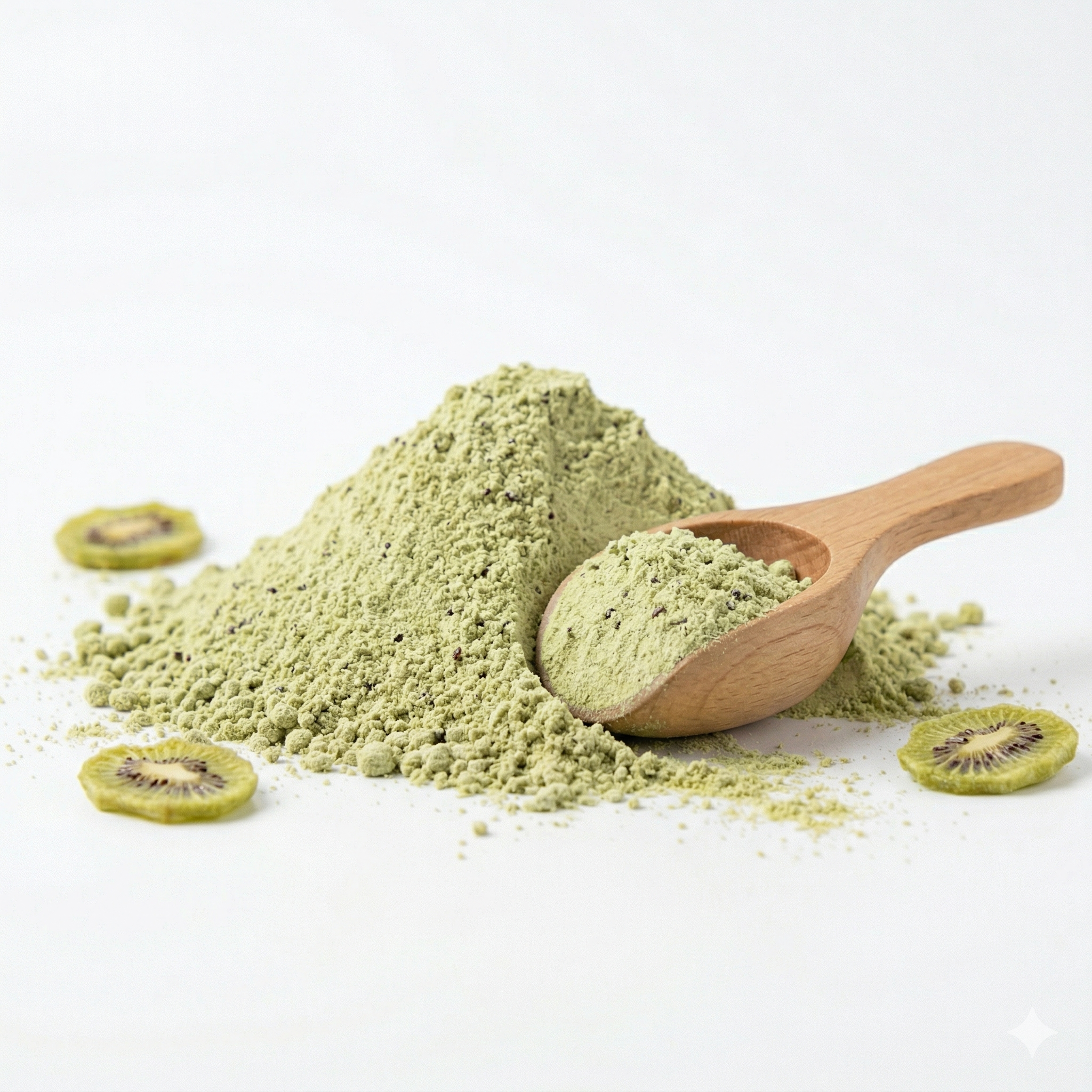 Vibrant green kiwi powder in a small bowl with fresh kiwi slices nearby, showing fine texture and natural color - Thumbnail 3