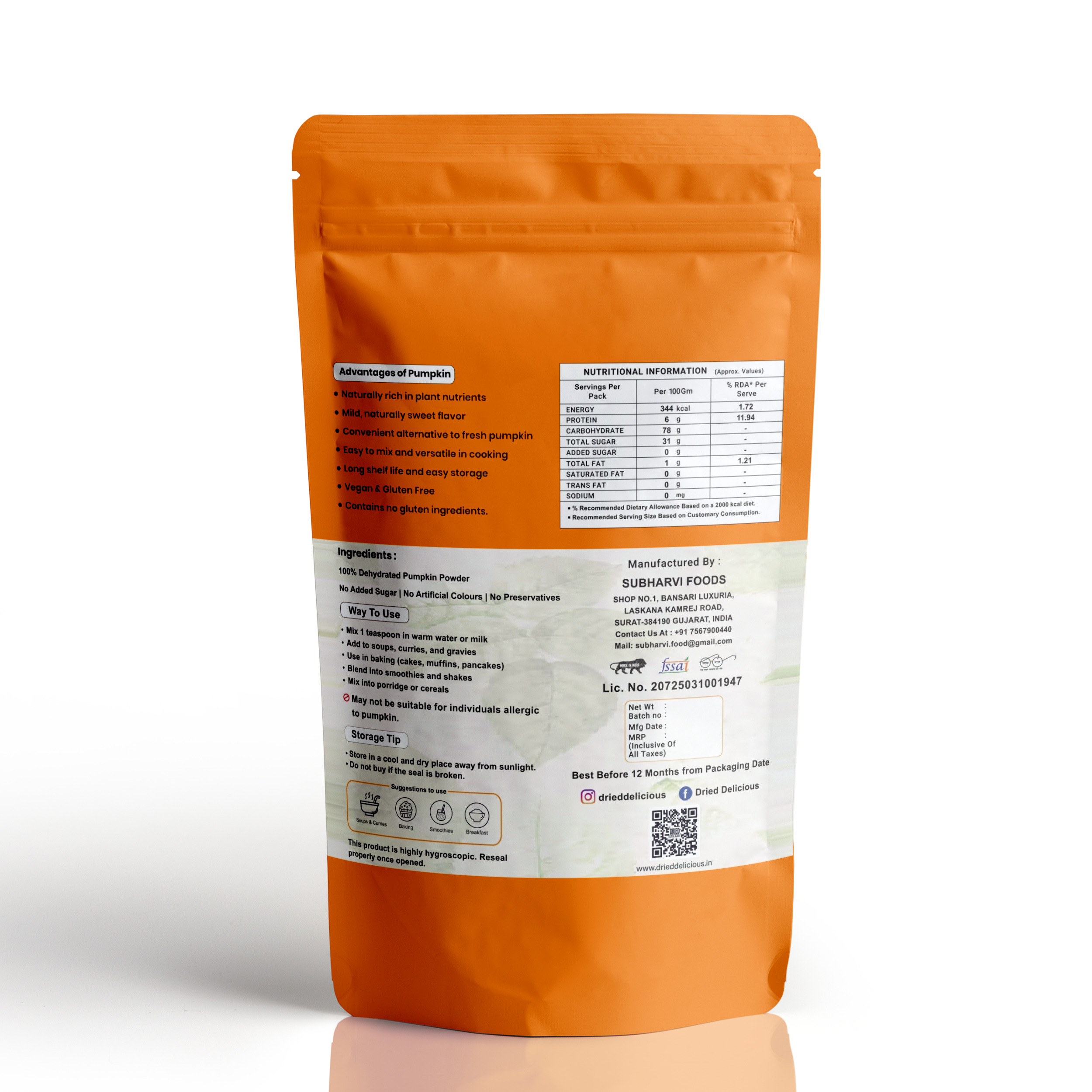 Dried Delicious Pumpkin Powder, 100% Natural, No Sugar Added, Gluten Free, Not Frozen, 200gm - Thumbnail 2