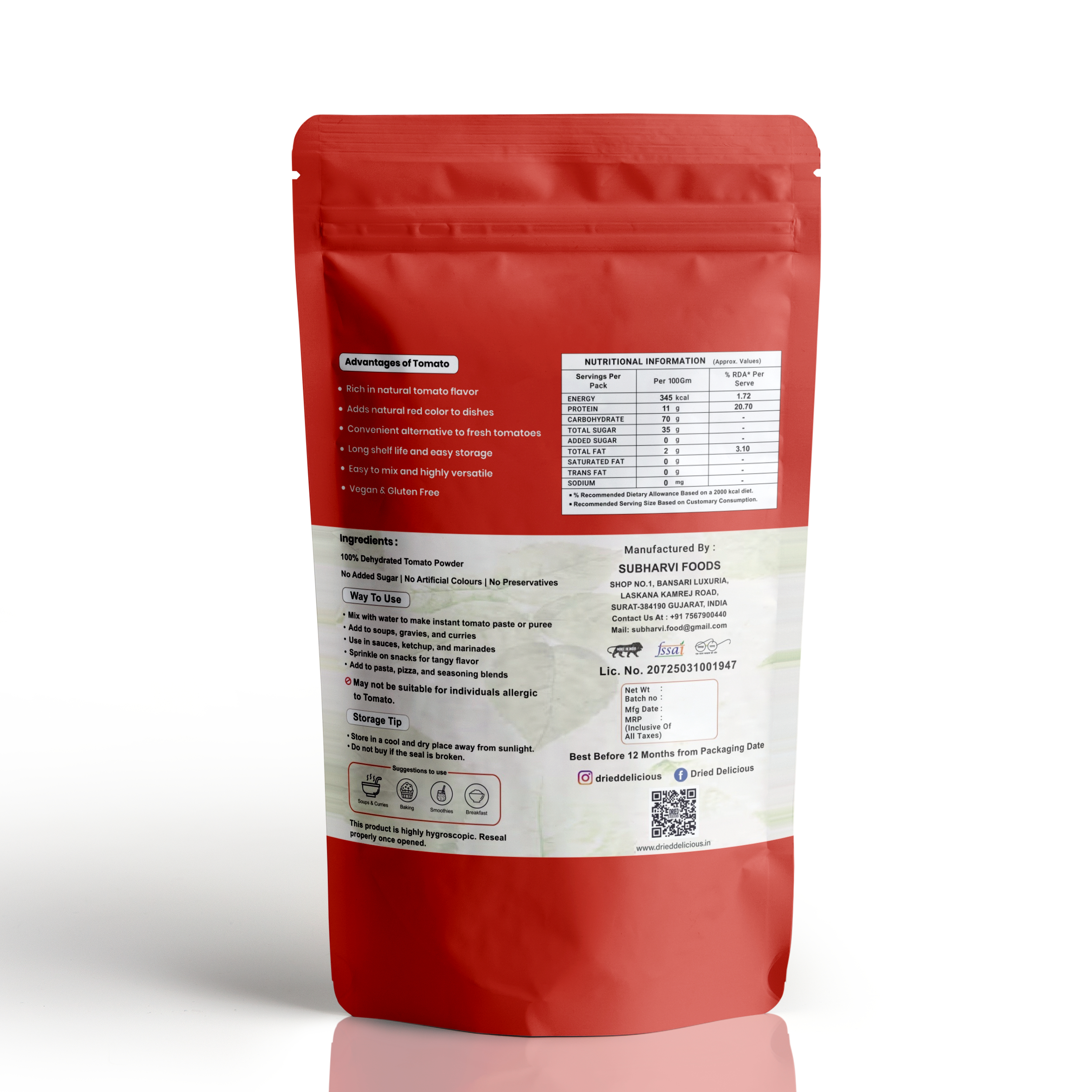 Dried Delicious Dried Tomato Powder, 100% Natural, No Sugar Added, Gluten Free, Not Frozen,200GM - Thumbnail 2