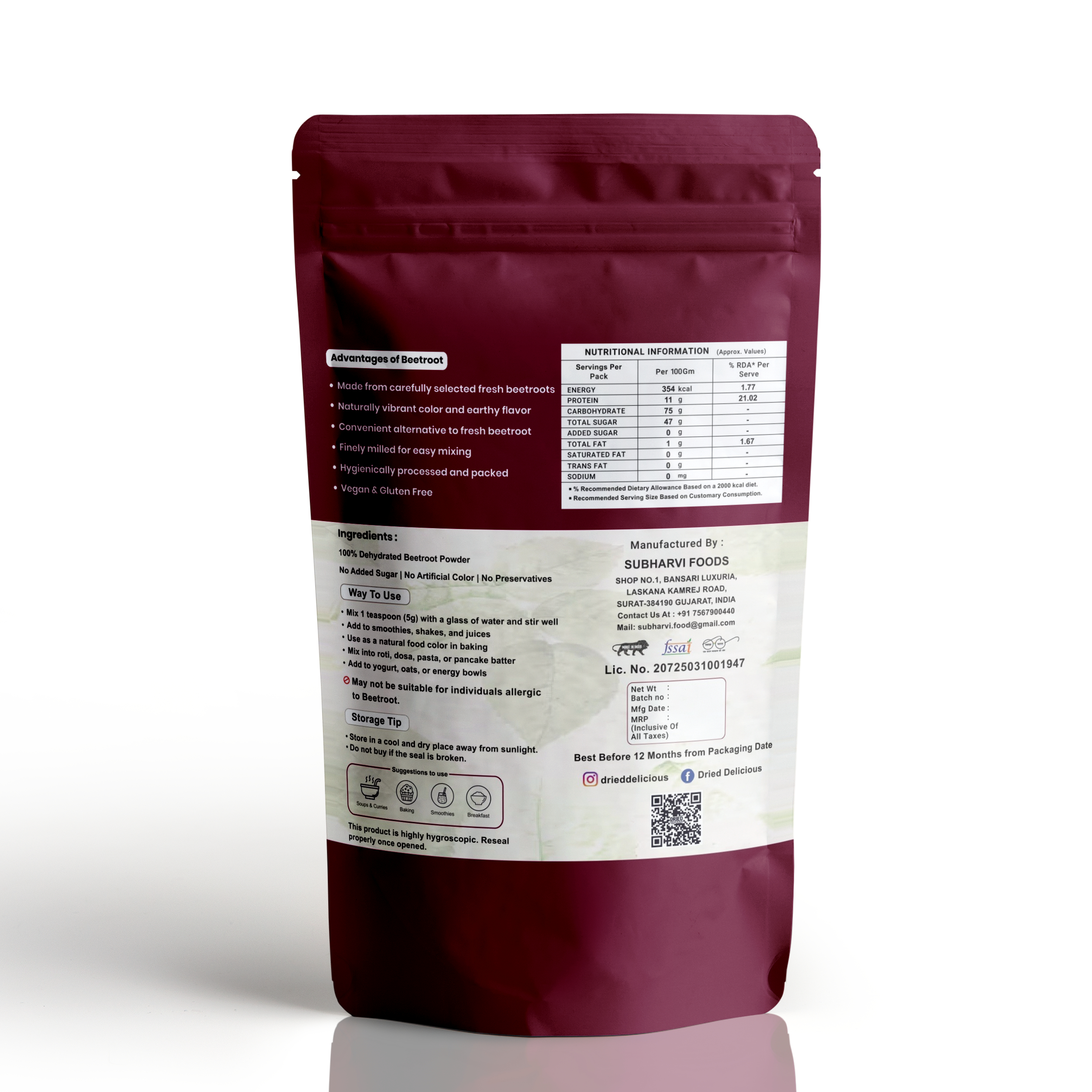 Dried Delicious Dried Beetroot Powder, 100% Natural, No Sugar Added, Gluten Free, Not Frozen, 200GM - Thumbnail 2