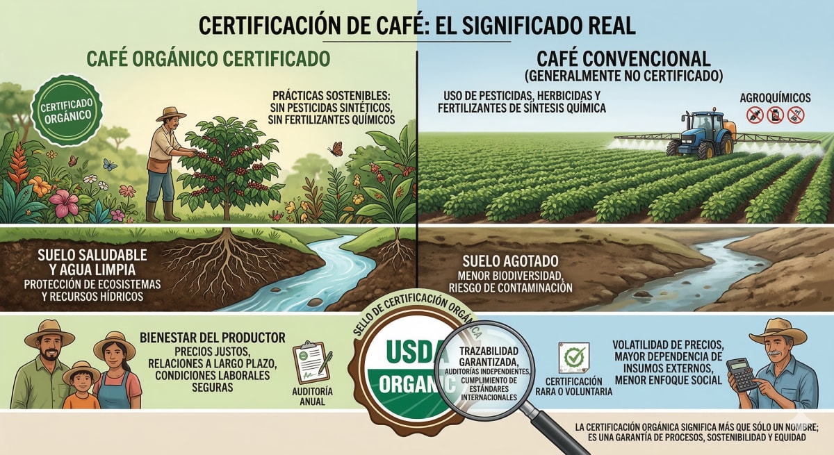 Cafetal orgánico peruano con sombra natural