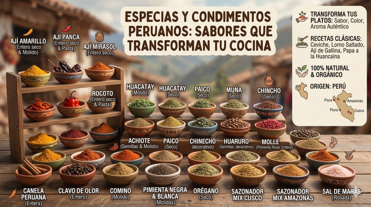 Especias y ajíes peruanos variados