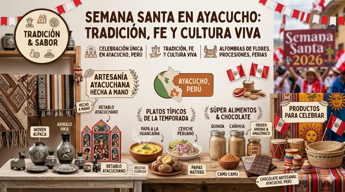 Procesión de Semana Santa en la Plaza Mayor de Ayacucho con miles de fieles y cirios encendidos