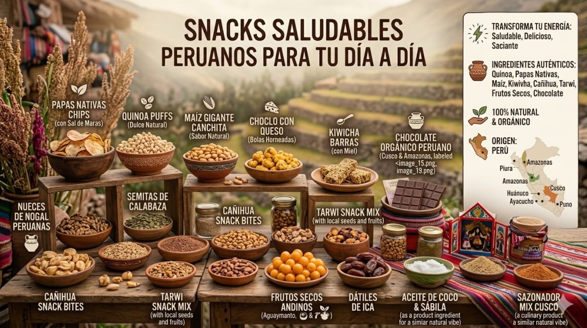 Variedad de snacks saludables peruanos