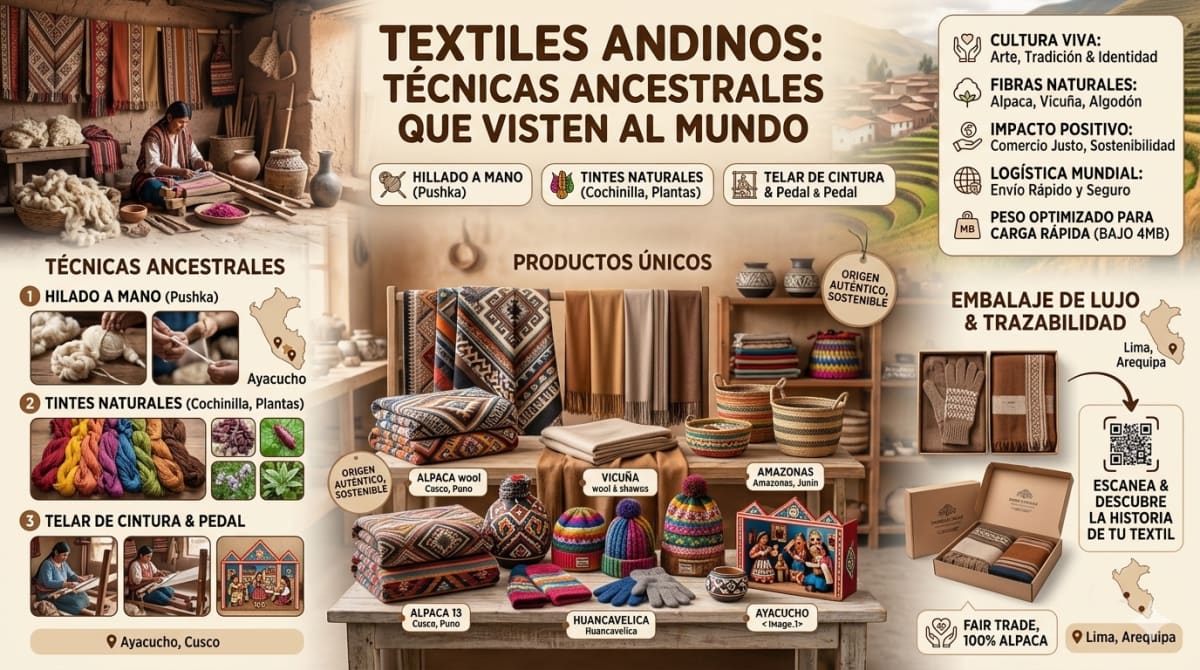 Tejedora andina trabajando en telar de cintura