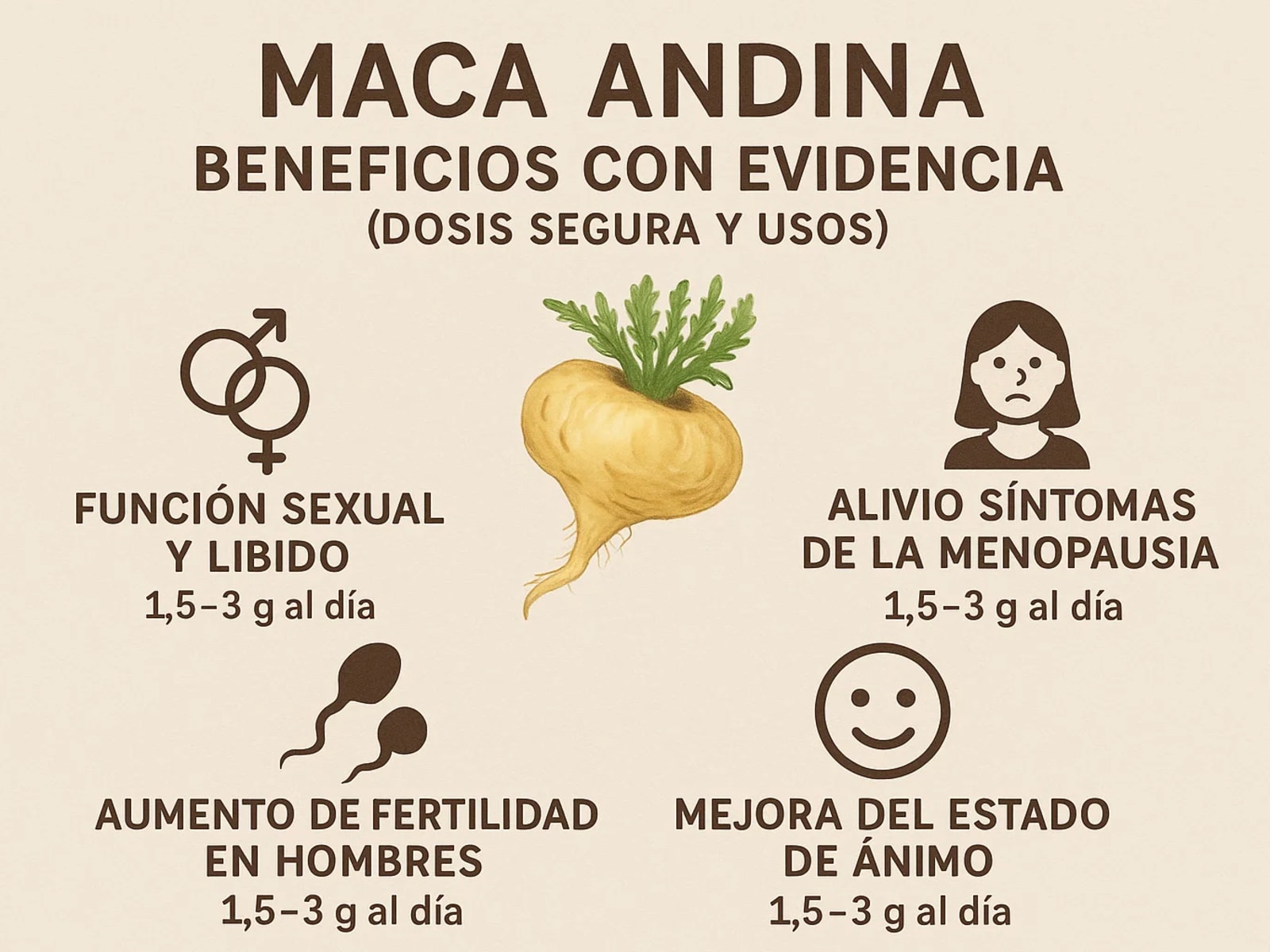 Maca andina: beneficios con evidencia (dosis segura y usos)