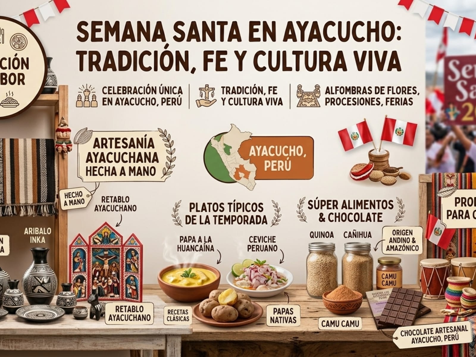 Procesión de Semana Santa en la Plaza Mayor de Ayacucho con miles de fieles y cirios encendidos