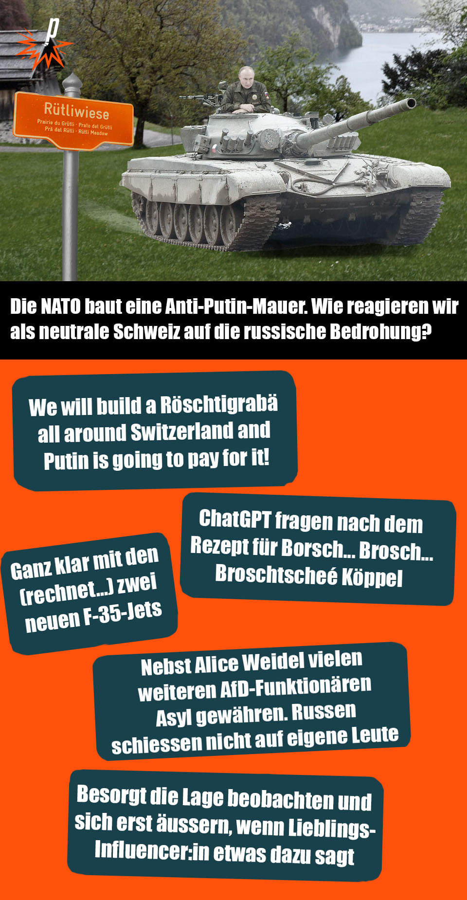 Frage der Woche: wir reagieren wir als neutrale Schweiz auf die russische bedrohung? Petarde