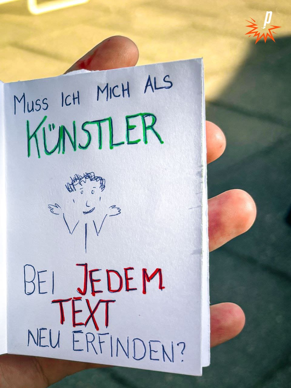 Skizze "...muss ich mich als Künstler bei jedem Text neu erfinden?" von Valerio Moser