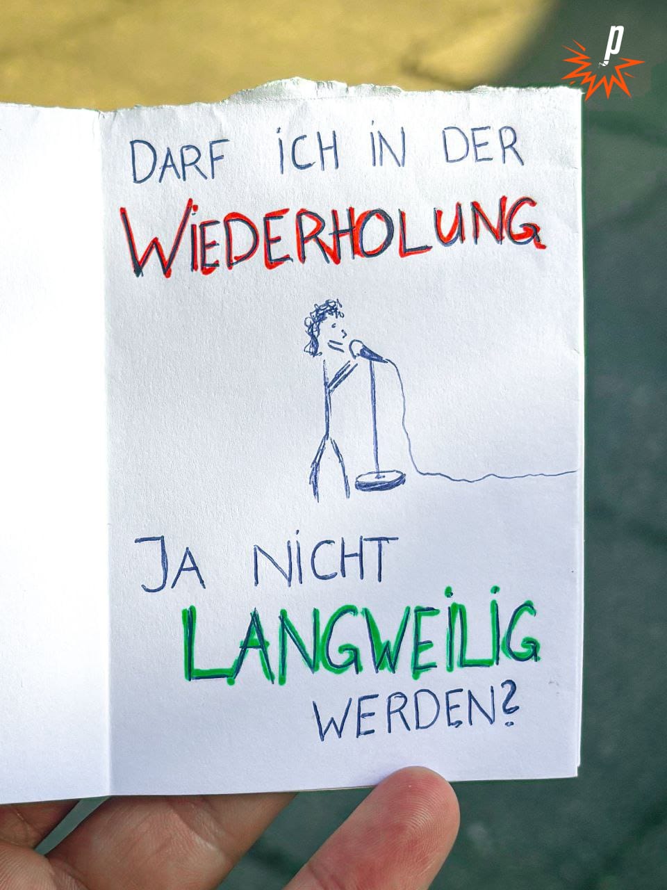 Skizze "Darf ich in der Wiederholung ja nicht langweilig werden?" von Valerio Moser
