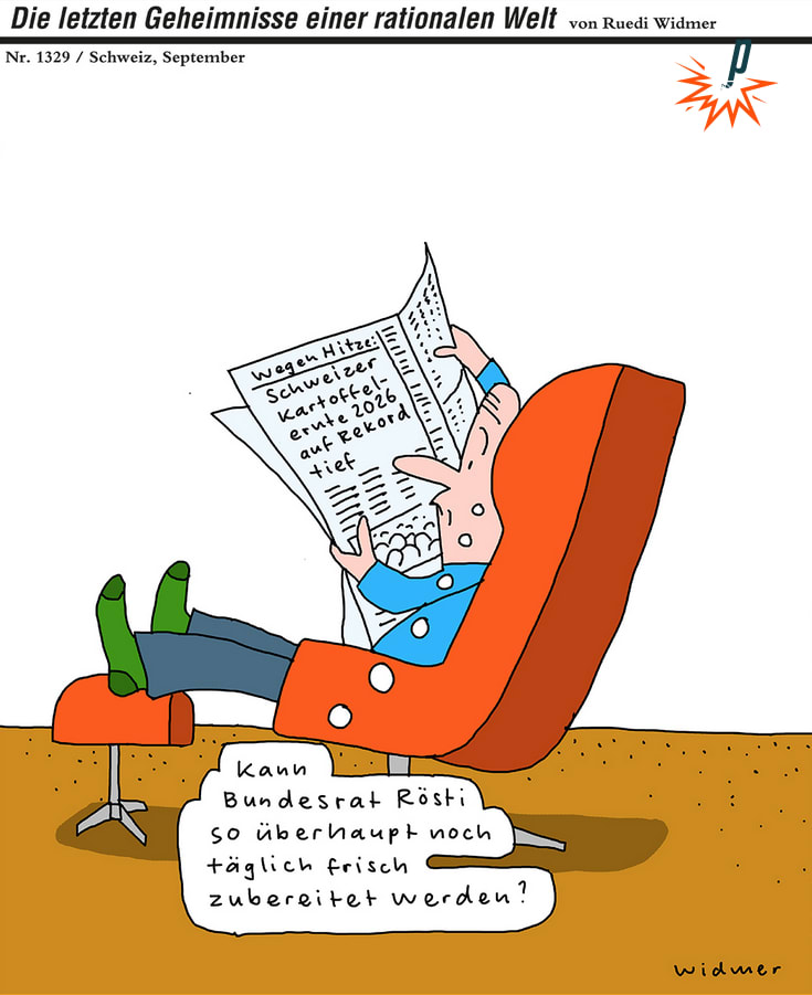 Cartoon von Ruedi Widmer über Bundesrat Rösti, gesehen bei petarde