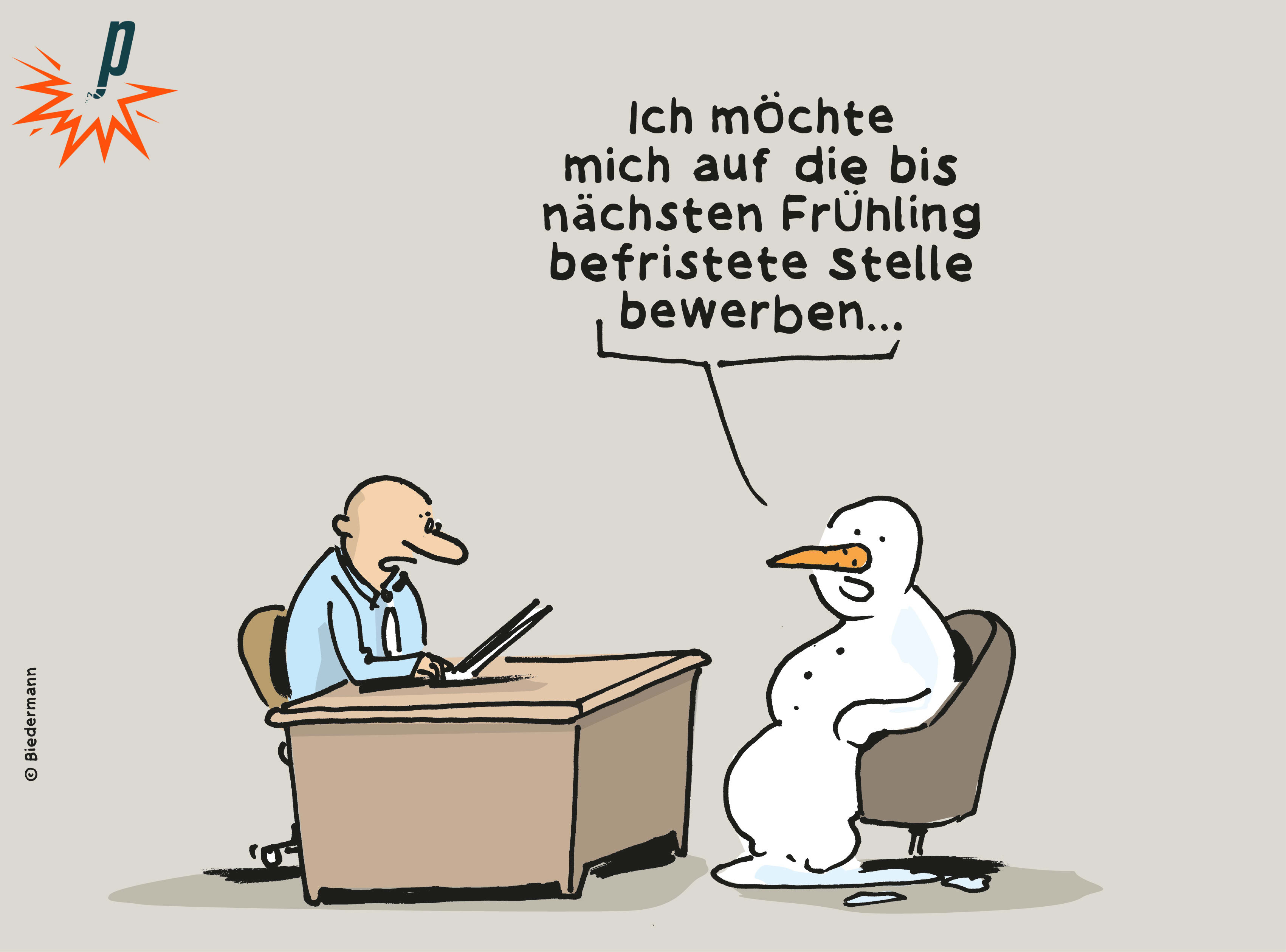 Schneeperson bewirbt sich für befristete Stelle bis im Frühling