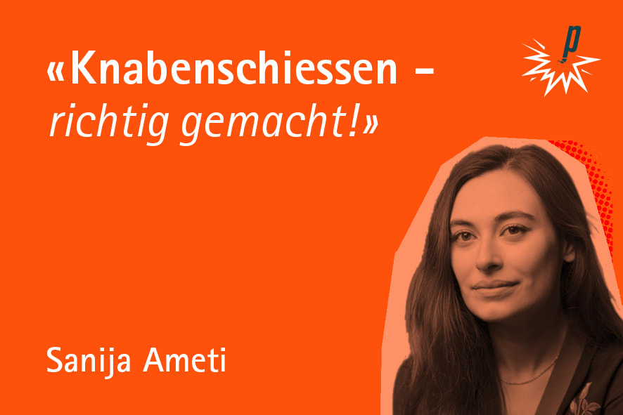 Das Petarde-Team recherchiert Uni-Kurse von Politiker:innen (Sanija Ameti referiert über Knabenschiessen), von Petarde