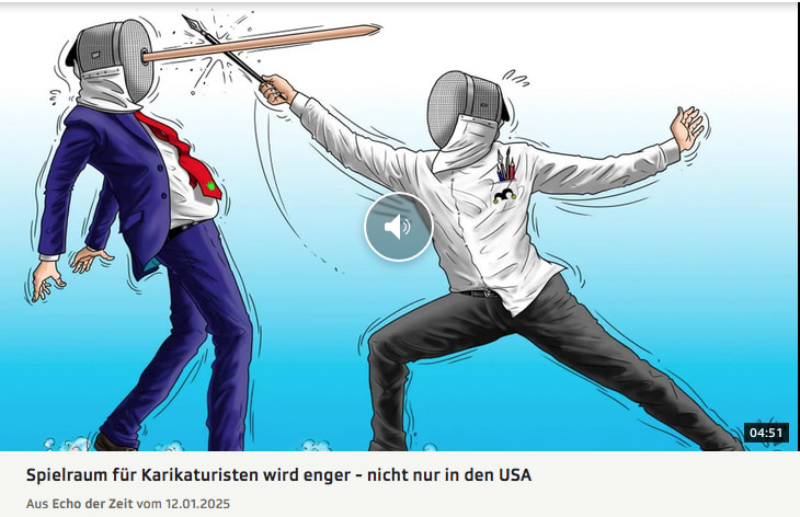 Screenshot eines Echo der Zeit-Interviews mit Petarde-Cartoonisten