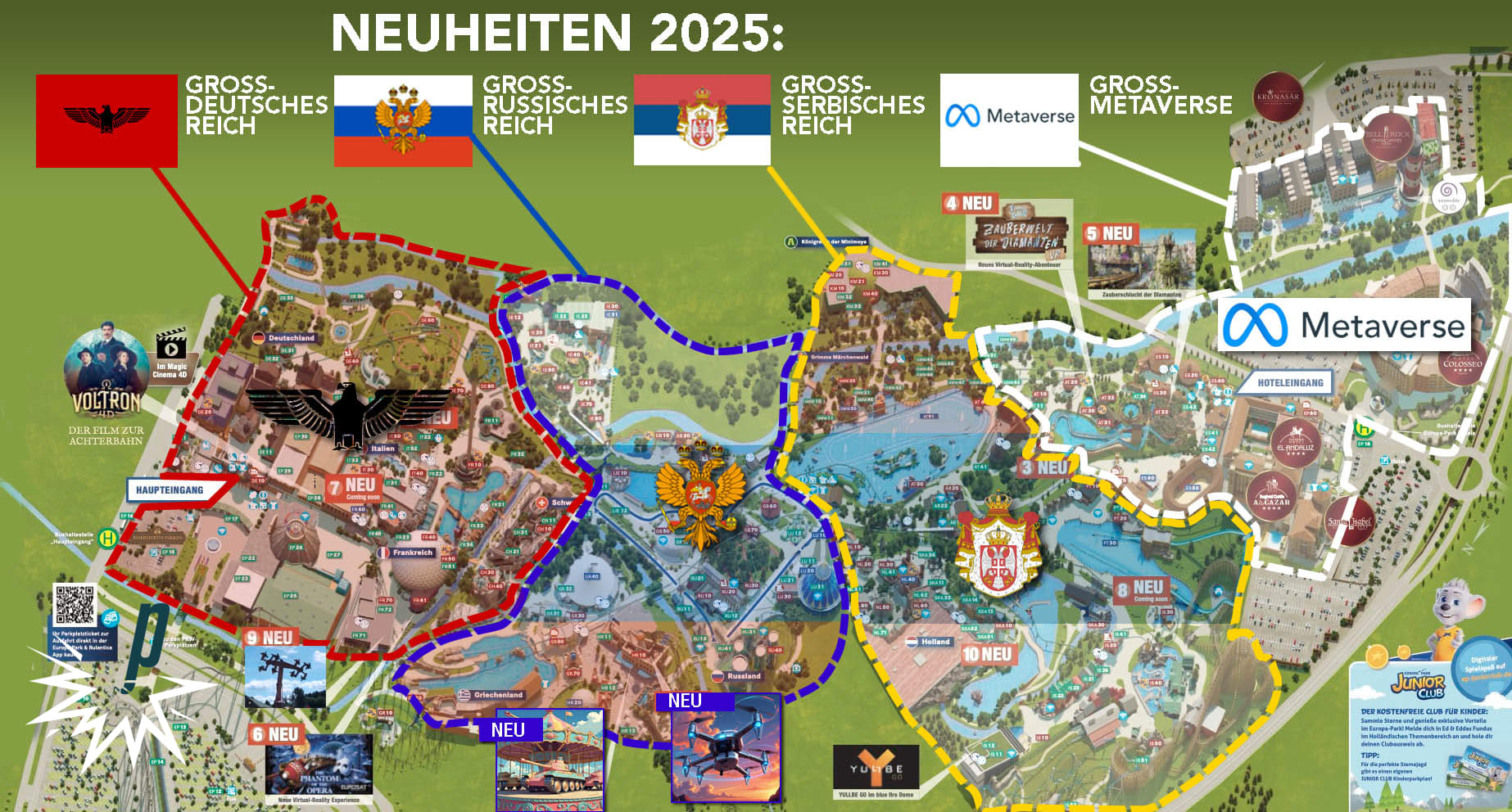Der Europa-Park feiert Jubiläum! Anlässlich seines 50-jährigen Bestehens hat der Freizeitpark keine Kosten gescheut und die Miniatur-Ausgabe des «zu alten» Kontinents «modernisiert» und «zeitgemässen Standards» angepasst. Von Ronnie Zumbühl und Regina Vetter, gesehen bei Petarde